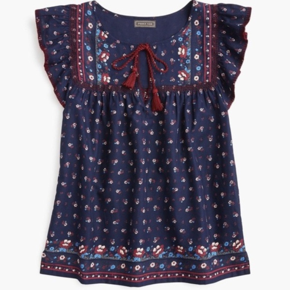 J.Crew Point Sur Flutter-Sleeve Peasant Top, size small